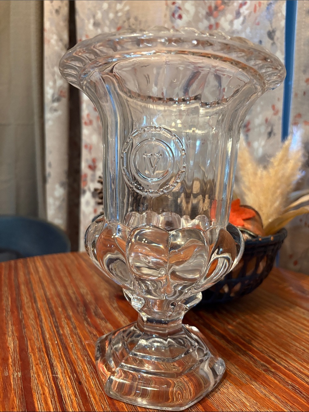 Vintage Val Saint Lambert Lead Crystal Vase Scalloped Rim Belgium 9" Elegant